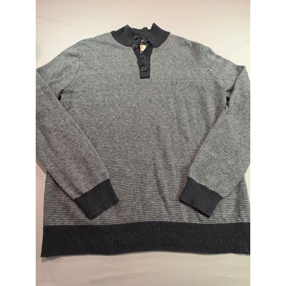 Hawker Rye Mens Cotton Cashmere Henley Sweater Gray Textured Mock Neck Large